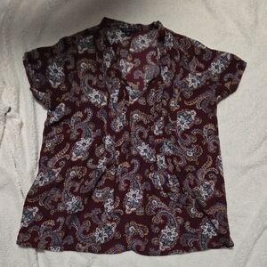 Lands' End Paisley Blouse in Burgundy and Blue
